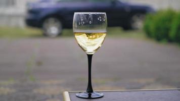 Closeup wineglass outdoor. video