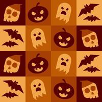 Witch's Skull, Pumpkin Head, Ghost and Bats in Halloween Pattern. Suitable to place as background, backdrop, wallpaper, etc.