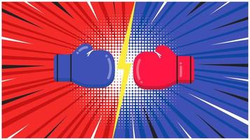 versus pantalla con guantes de boxeo ilustración de vector de diseño de estilo plano. pantalla de lucha para la batalla o el juego. rojo versus azul. pelear