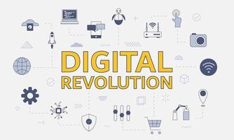 digital revolution concept with icon set with big word vector