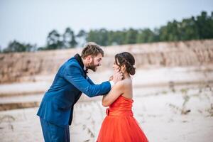 Asian bride and Caucasian groom have romance time and happy together photo