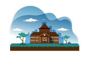 Elementary High School Building Study Education Vector Illustration