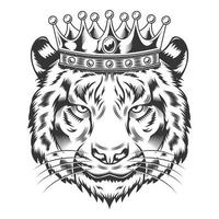 Cabeza de rey tigre con diseño de corona sobre fondo blanco. logotipos de arte de línea de cabeza de tigre. ilustración vectorial. vector