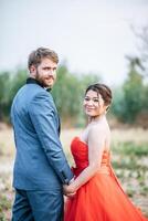 Bride and groom have romance time and happy together photo