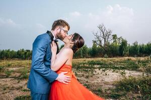 Bride and groom have romance time and happy together photo