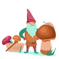 Little gnome with wild mushrooms vector