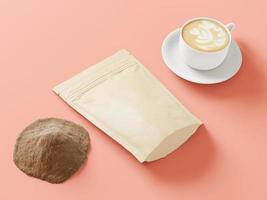 Mug and paper bag used for coffee, 3d photo