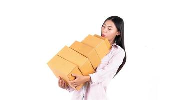 woman holding parcel box photo