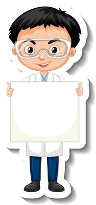 Scientist boy holding blank board cartoon character sticker