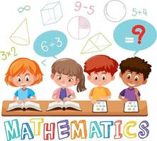 Children learning math with math symbol and icon vector