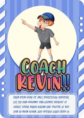 Character game card template with word Coach Kevin