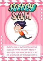 plantilla de tarjeta de juego de personajes con word speedy sam vector