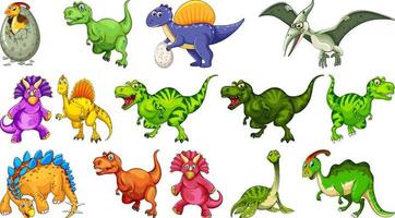 Different dinosaurs cartoon character and fantasy dragons isolated