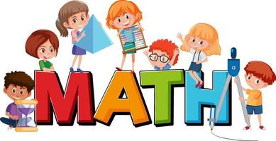 Math font with children holding math tools vector