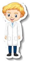 Cartoon character sticker with a boy in science gown vector