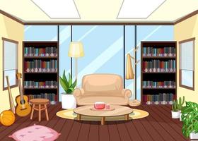 Diseño interior de biblioteca vacía con estanterías. vector