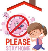 Please Stay Home banner with children and no virus sign vector