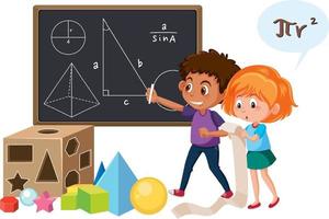 Student learning math using blackboard vector