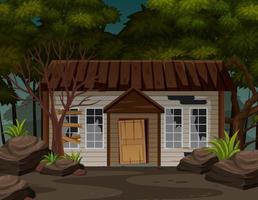 Scene with abandoned house in the dark forest vector