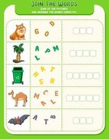 Spelling word game worksheet template vector