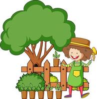 Little kids cartoon character in the garden vector