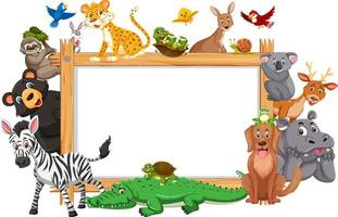 Empty wooden frame with various wild animals vector