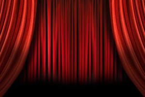 Old fashioned elegant stage with swag velvet curtains photo