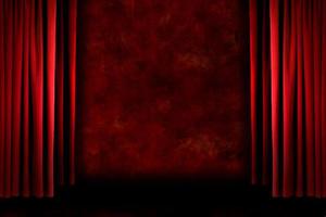 Red old fashioned grungy stage drapes photo