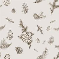 Pine cones and Needles Pencil Sketch Style Seamless Pattern Sepia photo