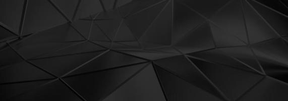 3d ILLUSTRATION, of black abstract crystal background, triangular texture, wide panoramic for wallpaper, 3d black background low poly design photo