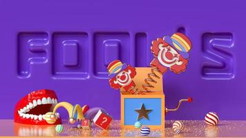 april fools day 3d rendering background with clowns
