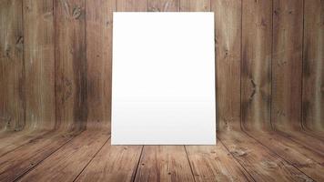 White poster on curved wooden background photo