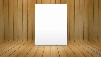 White poster on curved wooden background photo