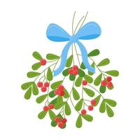 Red Mistletoe twig with bow isolated. Vector illustration