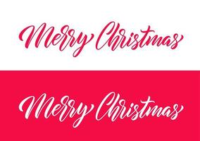 Merry Christmas text. Holiday hand drawn lettering isolated on white and red background for banner, poster, card. Christmas handwritten calligraphic text. vector