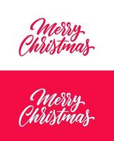 Merry Christmas hand drawn lettering isolated on white and red background. vector