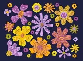 Flower set summer. Naive simple style. Plant and leaves element.Floral collection. vector