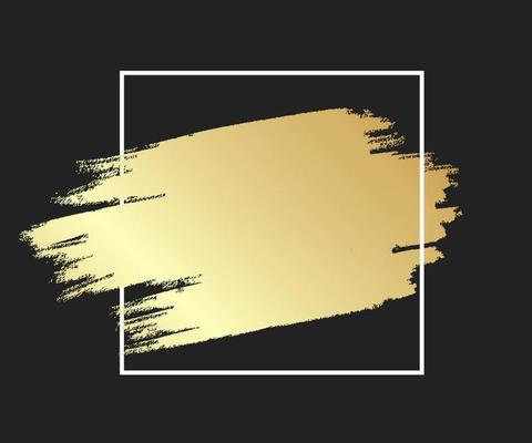 Gold brush stroke in the frame. Gold shiny grunge texture. Dirty design element, box, frame or background for text. Vector Illustration EPS10