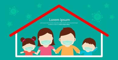 Family wearing with protective mask, prevention spread coronavirus covid 19. vector illustration