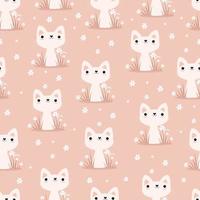 Seamless pattern with cute cat and flowers vector