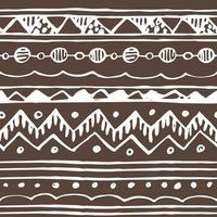 Brown white abstract border seamless pattern. Vector hand drawn linear on brown background