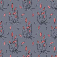 flower with buds - hand drawn seamless pattern. bush with flowers - illustration in flat style color for printing on fabric or wallpaper vector