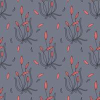 flower with buds - hand drawn seamless pattern. bush with flowers - illustration in flat style color for printing on fabric or wallpaper vector