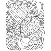 Ornate coloring page with hearts and patterns, Valentine's day coloring book vector