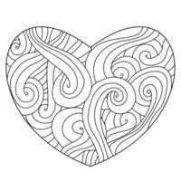 Outline heart with ornate wavy patterns, coloring valentine's day page vector