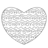 Coloring page heart shaped with waves and circles, Valentine card with simple patterns vector