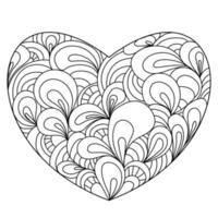 Outline heart with ornate layered petals coloring Valentine's day page vector