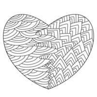 Heart with two types of patterns, zen coloring page with simple angular and rounded lines vector