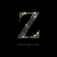 Glittering golden letters on a black background,shiny letters. vector