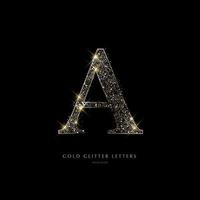 Glittering golden letters on a black background,shiny letters. vector